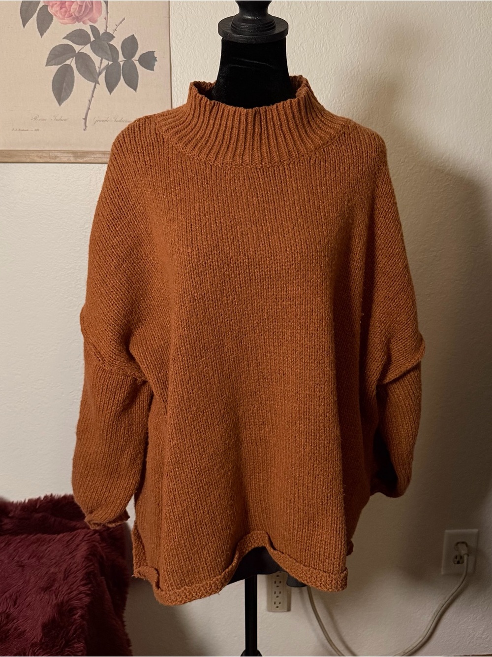 Burnt Orange Oversized Knit Mock Neck Sweater